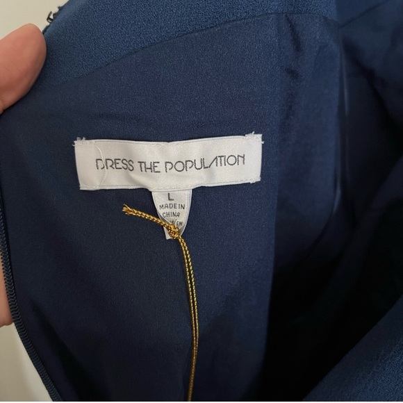 Dress The Population Navy Blue Brianna Halter Gown Dress-NWT-Women’s Size L - Picture 4 of 6